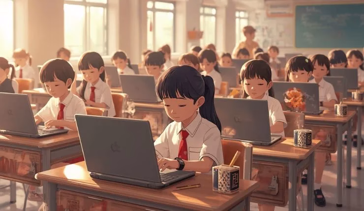 Ilustrasi anak-anak mengerjakan TKA